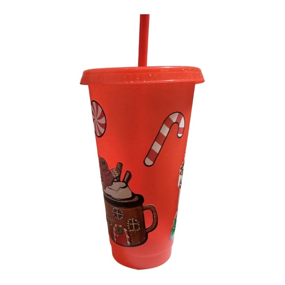 NEW handmade reusable cold cup “Gingerbread” with matching top & straw 24oz - Picture 7 of 8